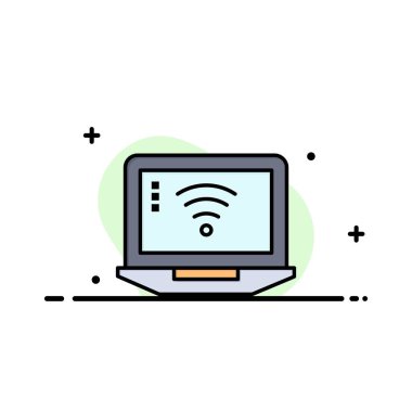 Dizüstü Bilgisayar, Bilgisayar, Sinyal, Wifi İş Logo Şablonu. Düz Colo
