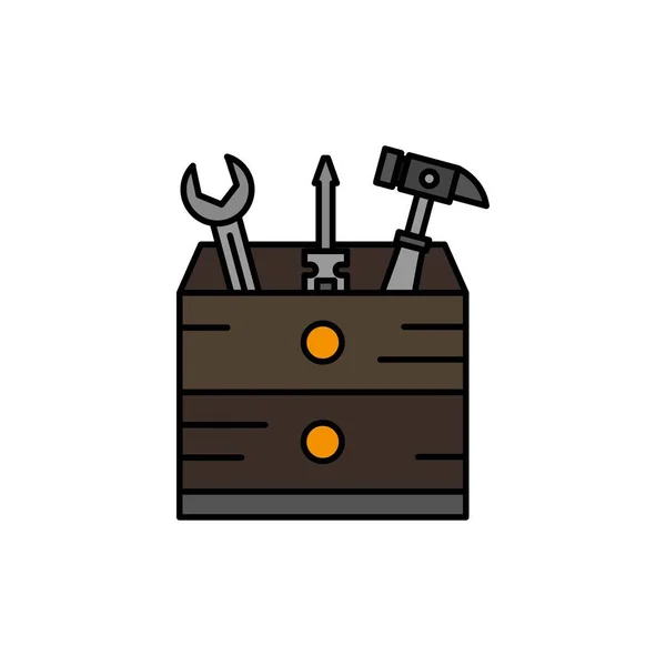 Werkzeug, Schachtel, Tischler, Werkzeuge flache Farbe Symbol. Banner mit Vektorsymbol — Stockvektor