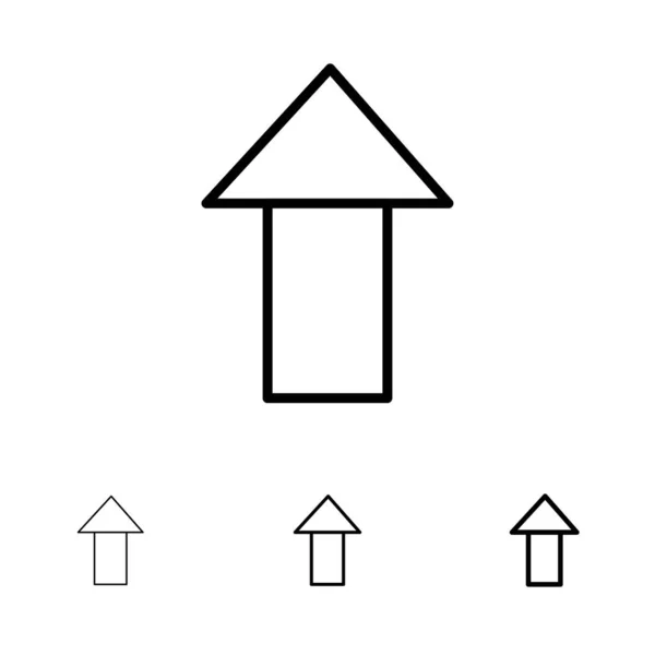 Стрелка, Вверх, Загрузить смелый и тонкий черный набор значок линии — стоковый вектор