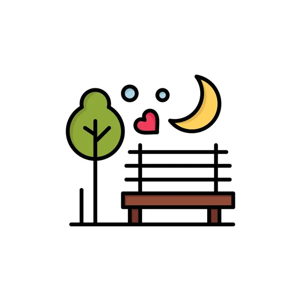 Nacht, Mond, Romantik, Romantik, Park flache Farbe Symbol. Vektor ic — Stockvektor