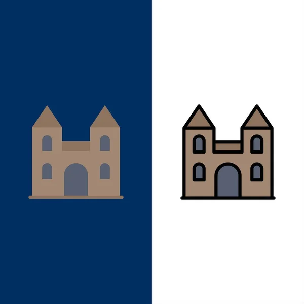 Groot, kathedraal, kerk, kruis iconen. Plat en lijn gevuld icoon — Stockvector