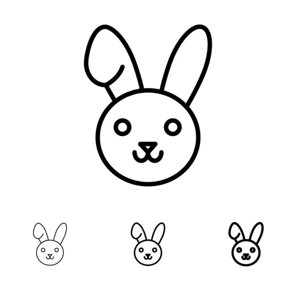 Bunny, Easter, Rabbit Bold and thin black line icon set