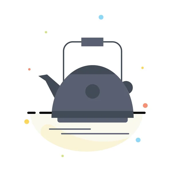 Tee, Wasserkocher, Teekanne, camping, Topf flache Farbe Symbol-Vektor — Stockvektor