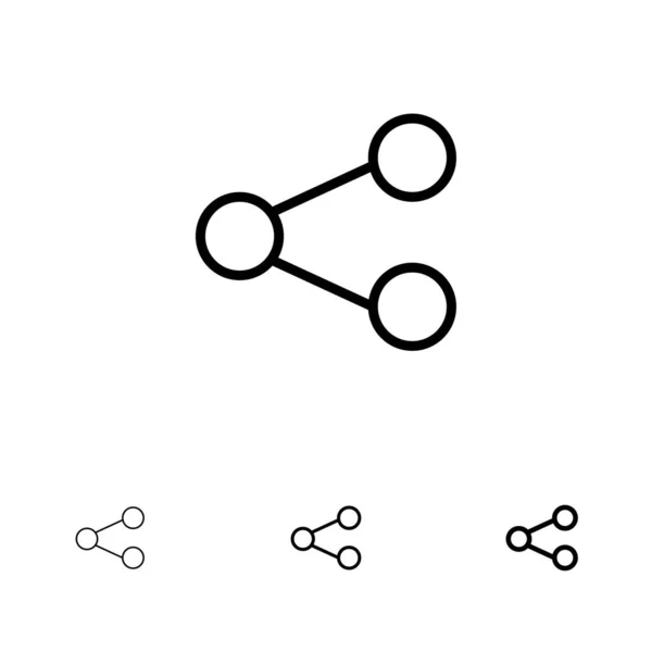 Medios, Compartir, Social, Compartir Conjunto de iconos de línea negra audaz y delgada — Archivo Imágenes Vectoriales