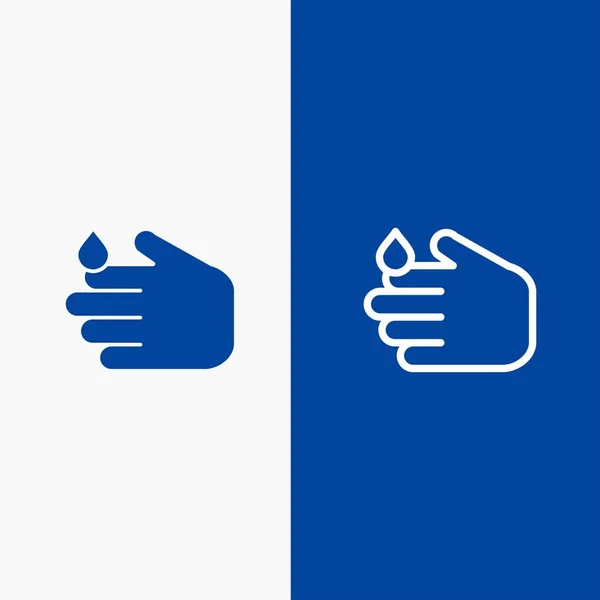 Pulizia, mano, sapone, linea di lavaggio e icona Glyph Solid Bandiera blu — Vettoriale Stock