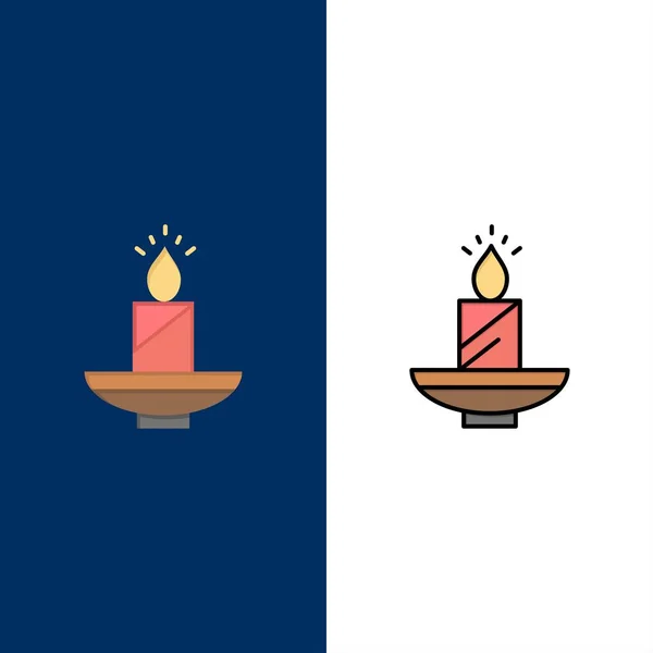 Bougie, Noël, Diwali, Pâques, Lampe, Lumière, icônes de cire. Plat — Image vectorielle