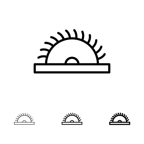 Constructie, zaag, gereedschap, gebruiksvoorwerpen vet en dun zwart lijn pictogram — Stockvector