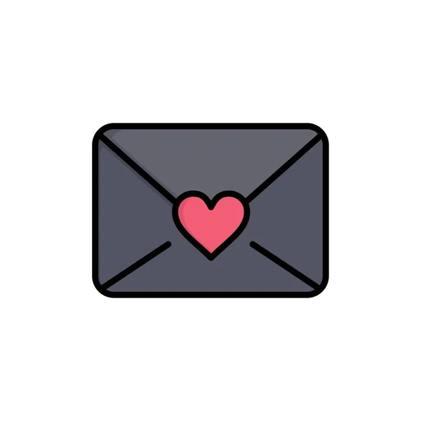 Mail, Love, Heart  Flat Color Icon. Vector icon banner Template — Stock Vector