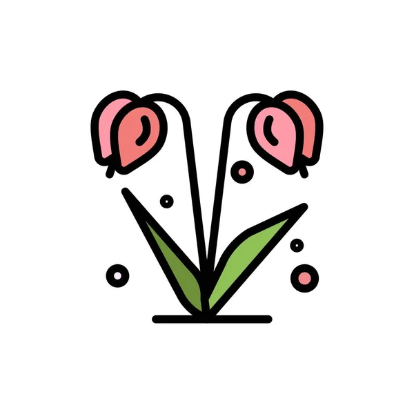 花、花、自然、春のフラットカラーアイコン。ベクトルアイコン禁止 — ストックベクタ