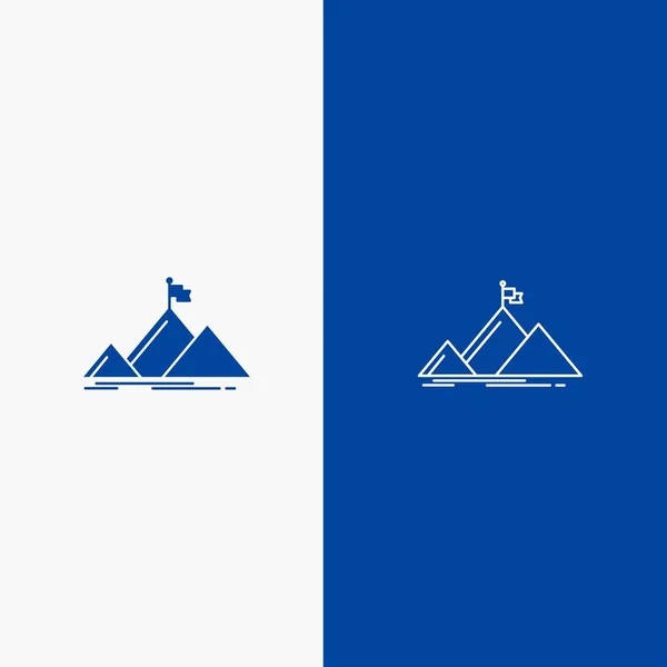 Επιτυχία, βουνό, κορυφή, σημαία, γραμμή και γλύφου συμπαγές εικονίδιο μπλε b — Διανυσματικό Αρχείο