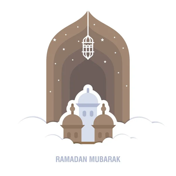 Ramadan Kareem disegno islamico luna crescente e silh cupola moschea — Vettoriale Stock
