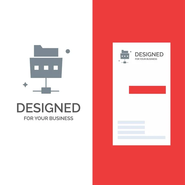 Δίκτυο, αρχείο, φάκελος γκρι σχεδιασμός λογότυπου και επαγγελματική κάρτα — Διανυσματικό Αρχείο