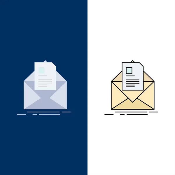 Αλληλογραφία, συμβόλαιο, επιστολή, ηλεκτρονικό ταχυδρομείο, ενημέρωση επίπεδη χρώμα εικονίδιο διάνυσμα — Διανυσματικό Αρχείο