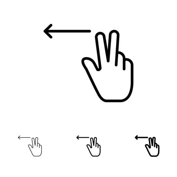 Dedos, Gesto, Esquerda negrito e fino conjunto de ícones de linha preta — Vetor de Stock