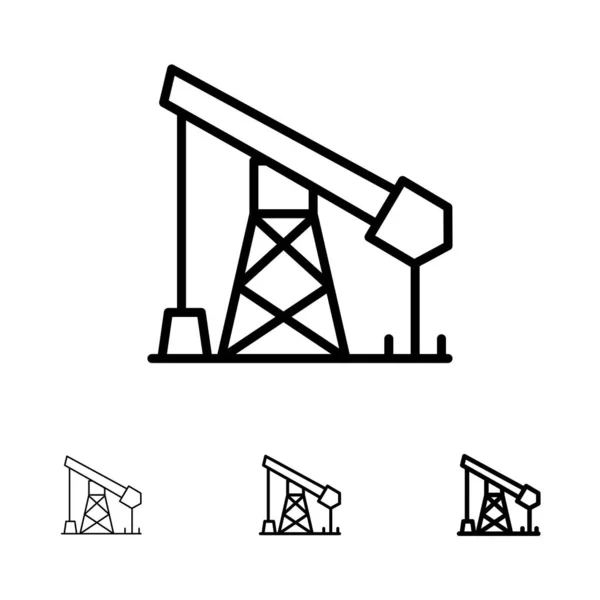 Konstrukce, průmysl, ropa, plyn tučné písmo a ikona tenké černé čáry — Stockový vektor