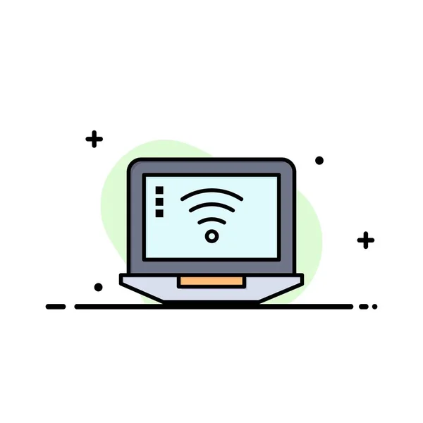 Dizüstü Bilgisayar, Bilgisayar, Sinyal, Wifi İş Logo Şablonu. Düz Colo — Stok Vektör