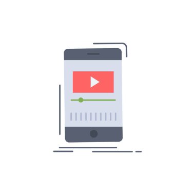 medya, müzik, oyuncu, video, mobil Düz Renk Simge Vektör