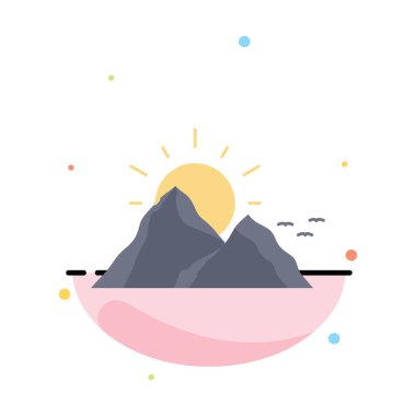 tepe, manzara, doğa, dağ, güneş Düz Renk Simge Vektör