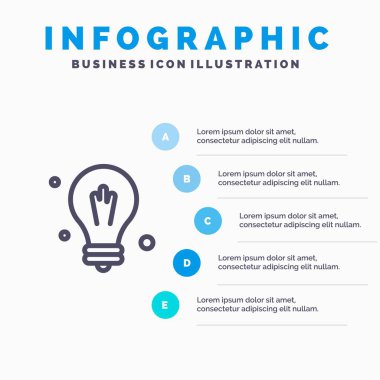 Bulb, fikir, bilim Line simgesi ile 5 adımlar sunum infograp