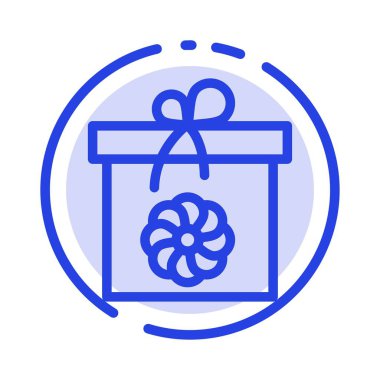 Hediye, Kutu, Çiçek, Bahar MaviSi Noktalı Çizgi Simgesi