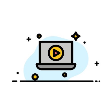 Laptop, Play, Video İş Düz Hat Dolu Simge Vektör Banne