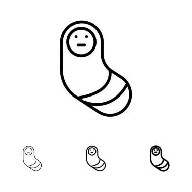 Bebek, yenidoğan, yenidoğan Bold ve ince siyah çizgi simgesi seti