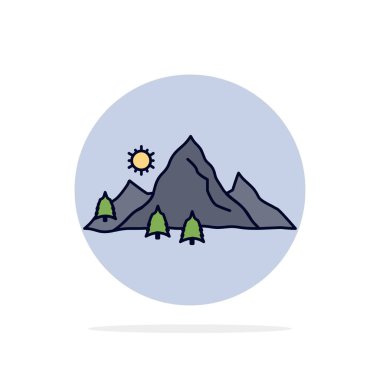 dağ, manzara, tepe, doğa, ağaç Düz Renk Simge Vektör