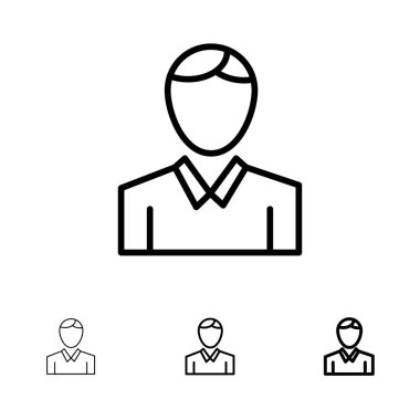 Hesap, İnsan, İnsan, Kişi Kalın ve ince siyah çizgi simgesi seti