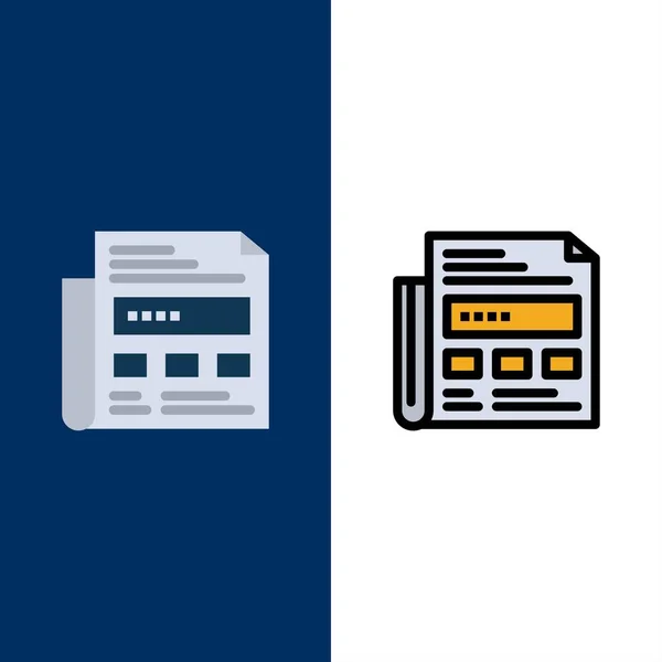 Jornal, anúncio, papel, ícones de título. Ícone plano e cheio de linha —  Vetores de Stock