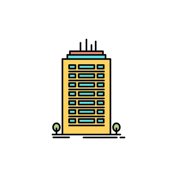 Budova, kancelář, mrakodrap, věž s plochou barvou. Vektorová ICO — Stockový vektor