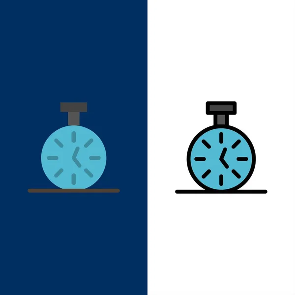 Stoppuhr, Uhrzeit, Timer, Zählsymbole. flaches und liniengefülltes Symbol — Stockvektor