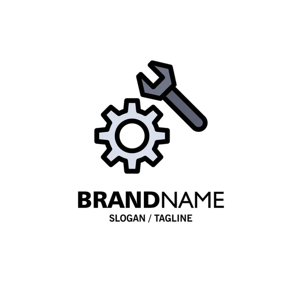 Setting, Wrench, Gear Business Logo Template. Flat Color — Stock Vector