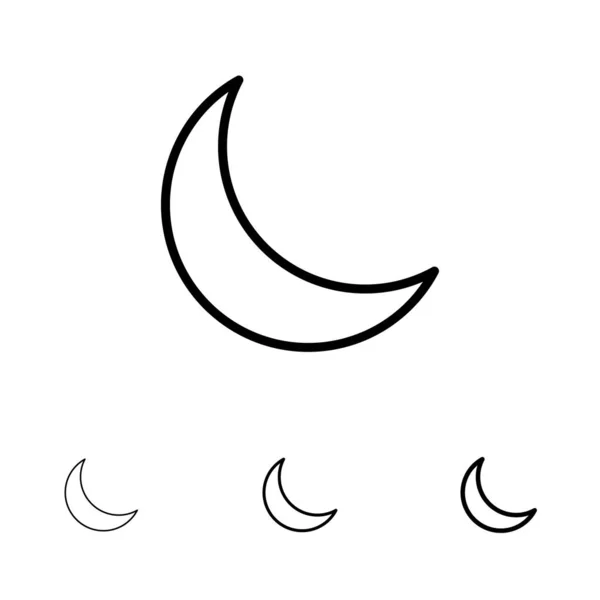 Місяць, ніч, сон, натуральний сміливий і тонкий чорний набір іконок — стоковий вектор