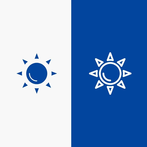 Playa, Shinning, Sun Line y Glyph Solid icono azul de la línea de bandera — Vector de stock