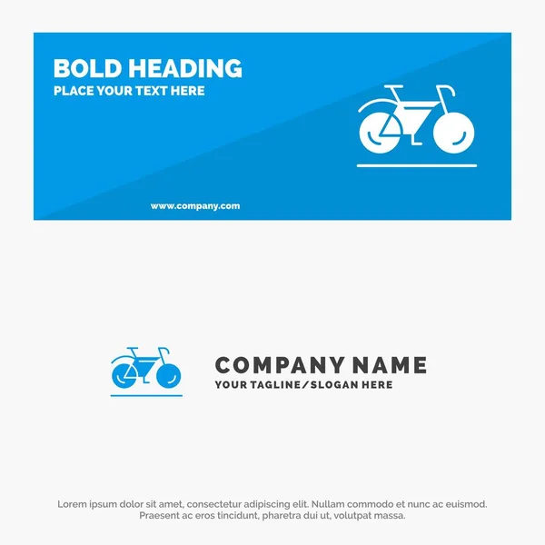 Bicicleta, Movimiento, Caminar, Deporte SOlid Icono Sitio web Banner and Bus — Vector de stock