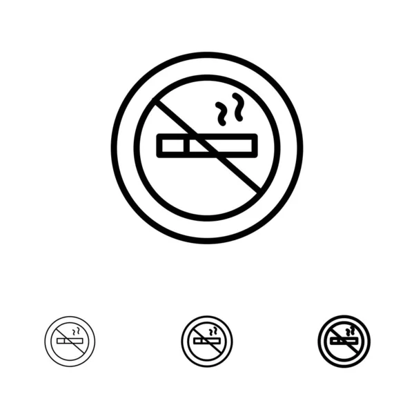 No smoking, Smoking, No, Hotel Bold and thin black line icon set — ストックベクタ