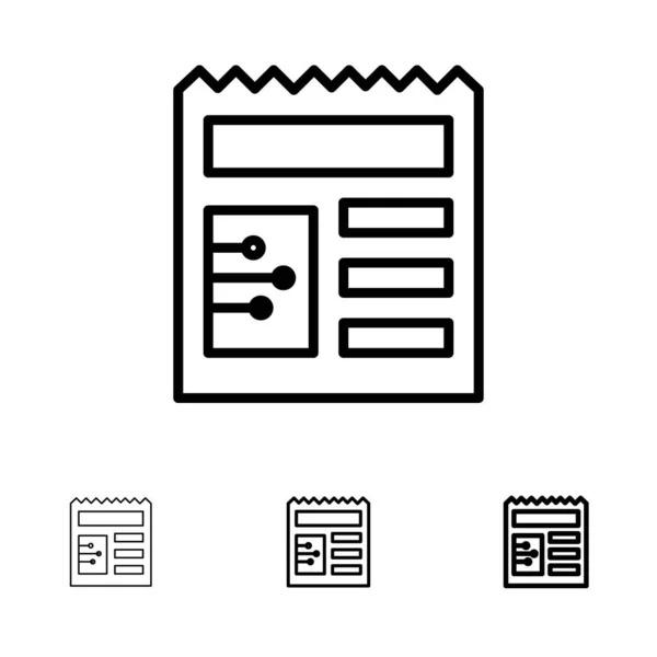 Document, Basic, UI Bold en dunne zwarte lijn icon set — Stockvector