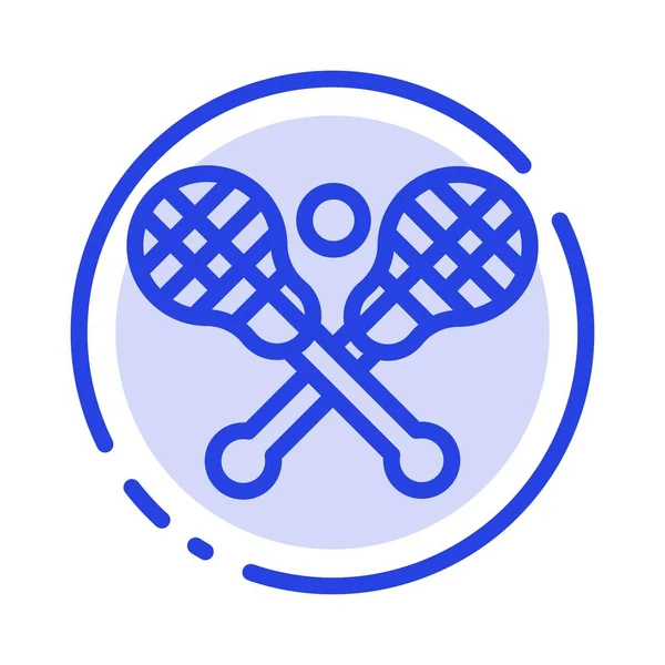 Crosse, Lacrosse, Palo, Palos azul punteado línea icono — Vector de stock