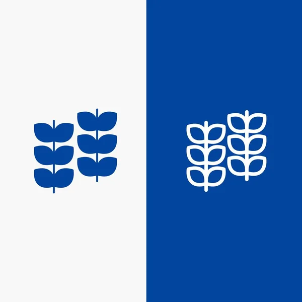 Planta, Hoja, Planta, Línea de Crecimiento y Glifo Icono Sólido Banner Azul — Archivo Imágenes Vectoriales