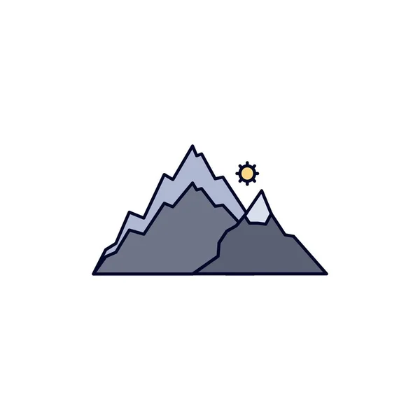 Montanha, paisagem, colina, natureza, árvore Flat Color Icon Vector — Vetor de Stock