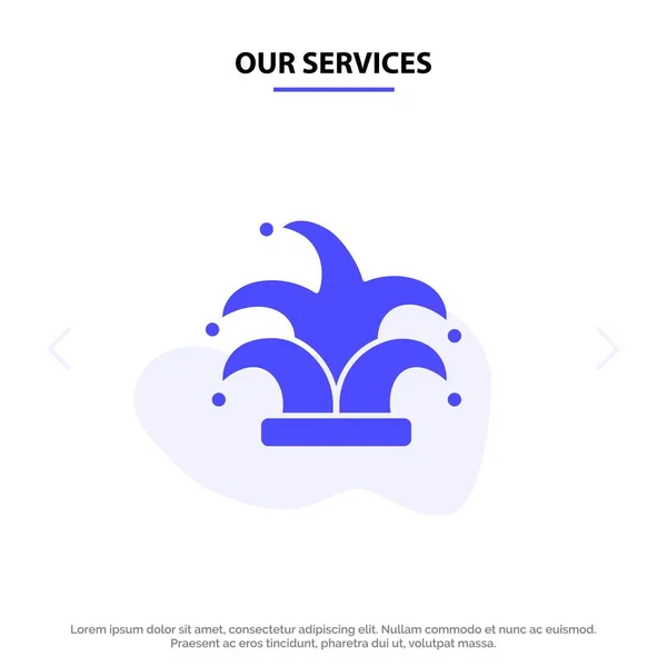 Nuestros servicios Best, Crown, King, Madrigal Solid Glyph Icon Web ca — Vector de stock