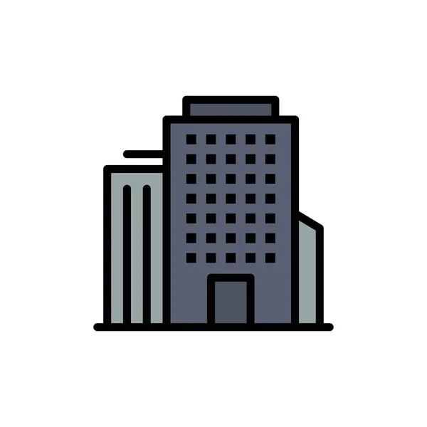 Edificio, Oficina, American Flat Color Icon. Banner de icono de vector — Vector de stock