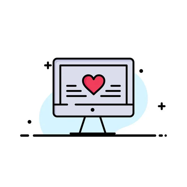 Υπολογιστής, αγάπη, καρδιά, γάμος επιχείρηση επίπεδη γραμμή γέμισμα εικονίδιο V — Διανυσματικό Αρχείο