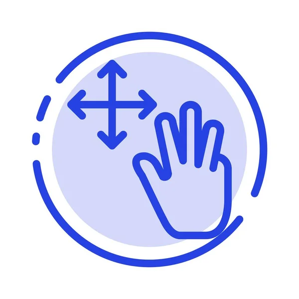 Τρία Δάχτυλο Χειρονομίες Κρατήστε Μπλε Εικονίδιο Διακεκομμένες Γραμμές Γραμμή — Διανυσματικό Αρχείο