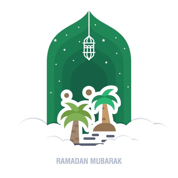 Ramadan Kareem islamic design crescent moon and mosque dome silh — Stock Vector
