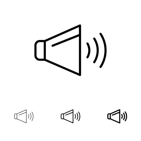 サウンド スピーカー ボリューム 太字と細い黒線のアイコンセット — ストックベクタ