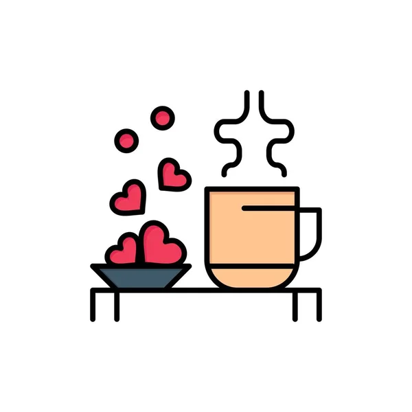 Té, Copa, Corazones, Amor, Amar, Icono de color plano de la boda. Vector — Vector de stock