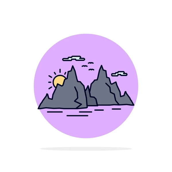 Montagne, colline, paysage, nature, soleil Flat Color Icon Vector — Image vectorielle