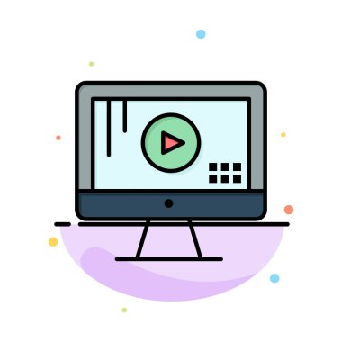 Bilgisayar, Monitör, Oyun, Müzik Soyut Düz Renk Simgesi Şablonu