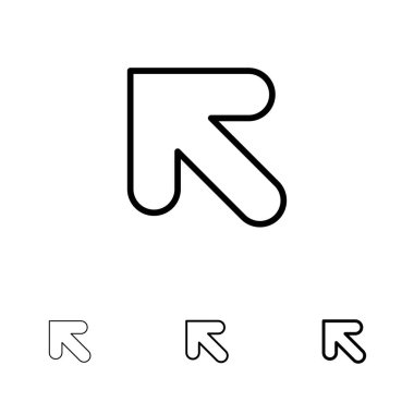 Ok, yukarı, sol kalın ve ince siyah çizgi simge seti